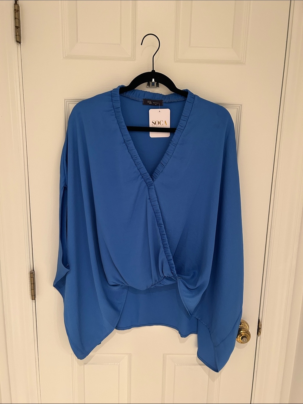 SOCA Blue Surplice Wrap-Front Blouse